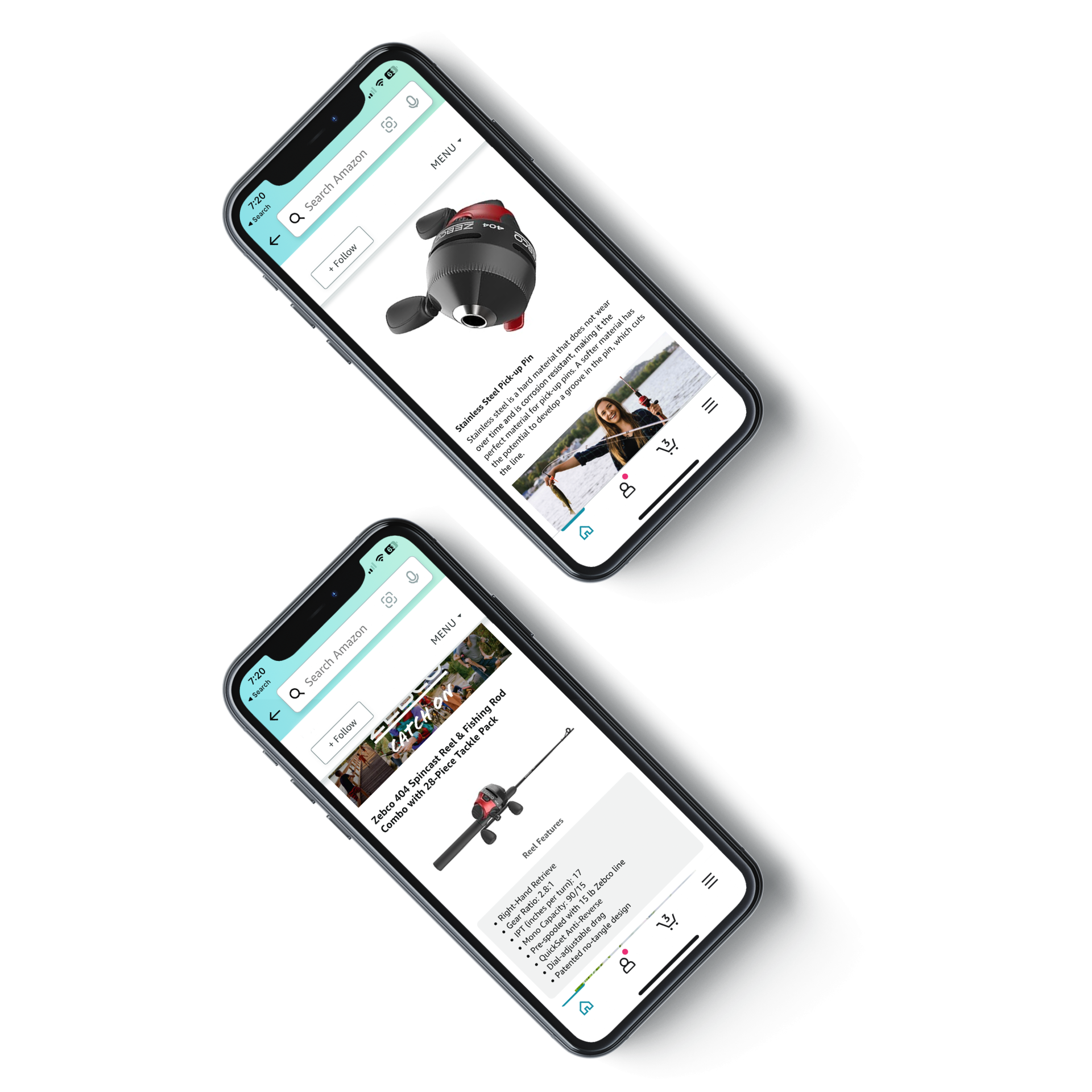 Two phones displaying an Amazon product page