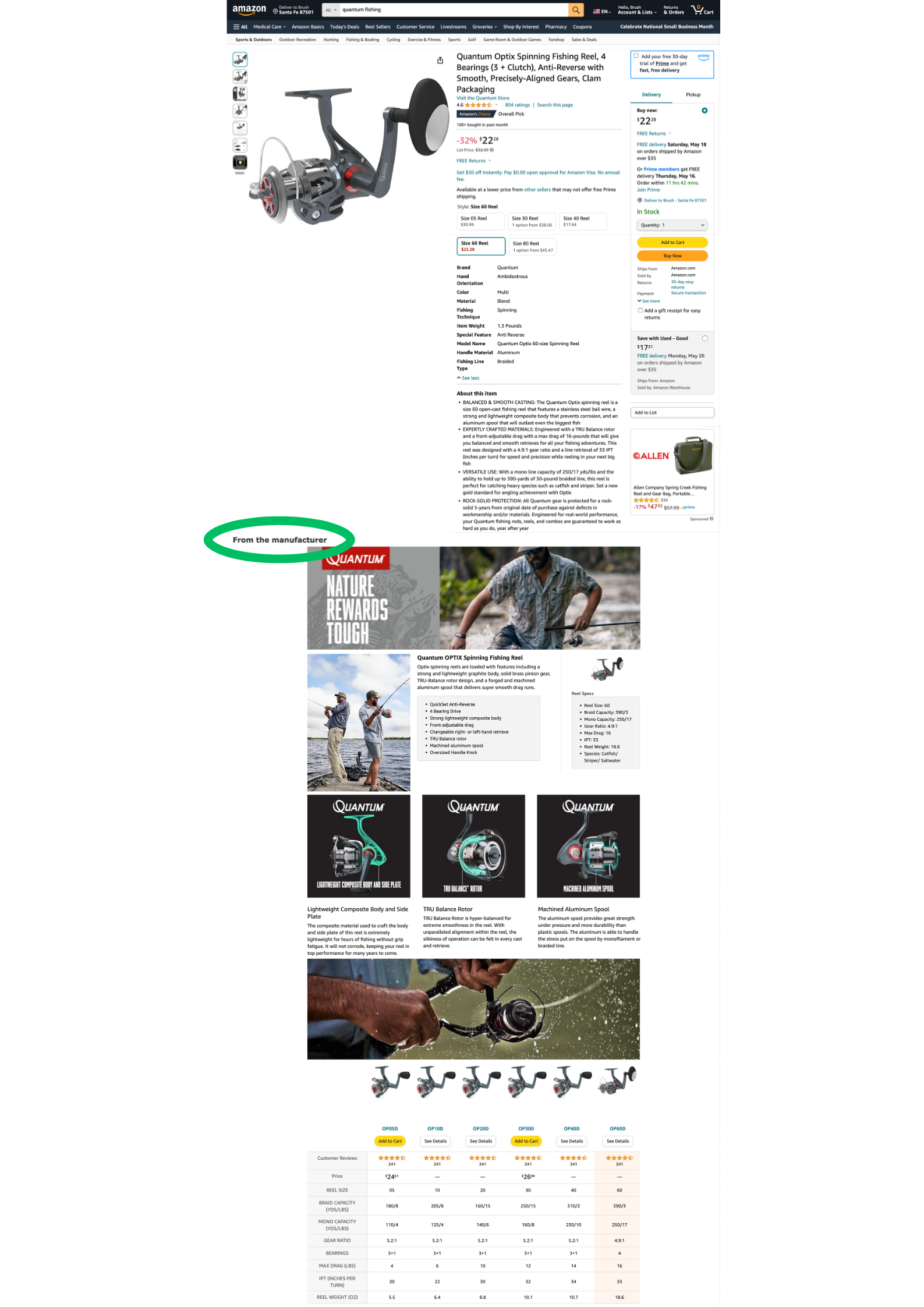 Screenshot of an Amazon listing with the A+ Content circled