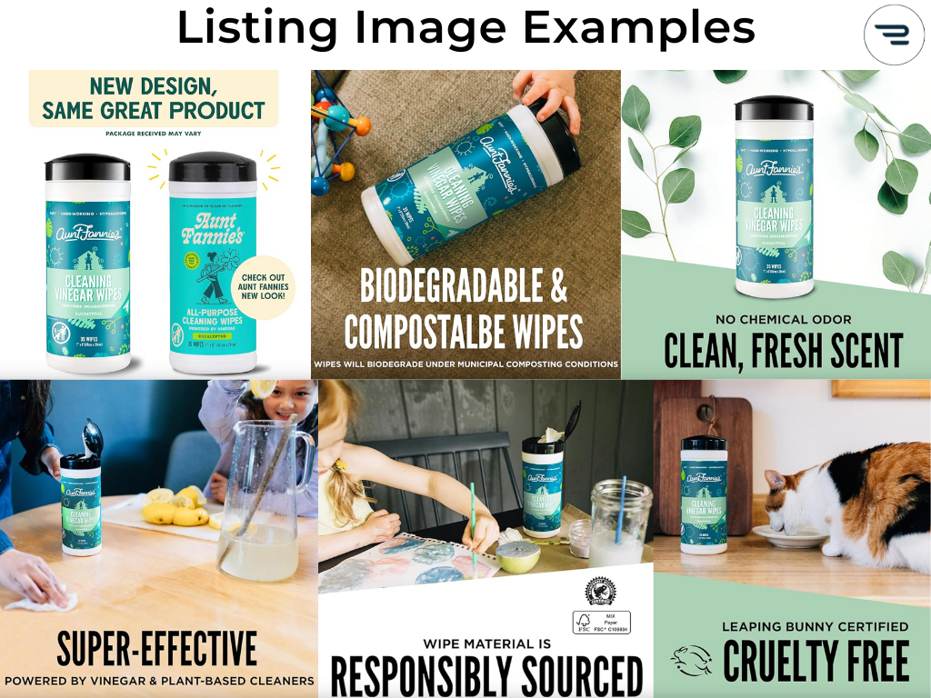 A compilation of 6 different Amazon listing images for a cleaning brand.